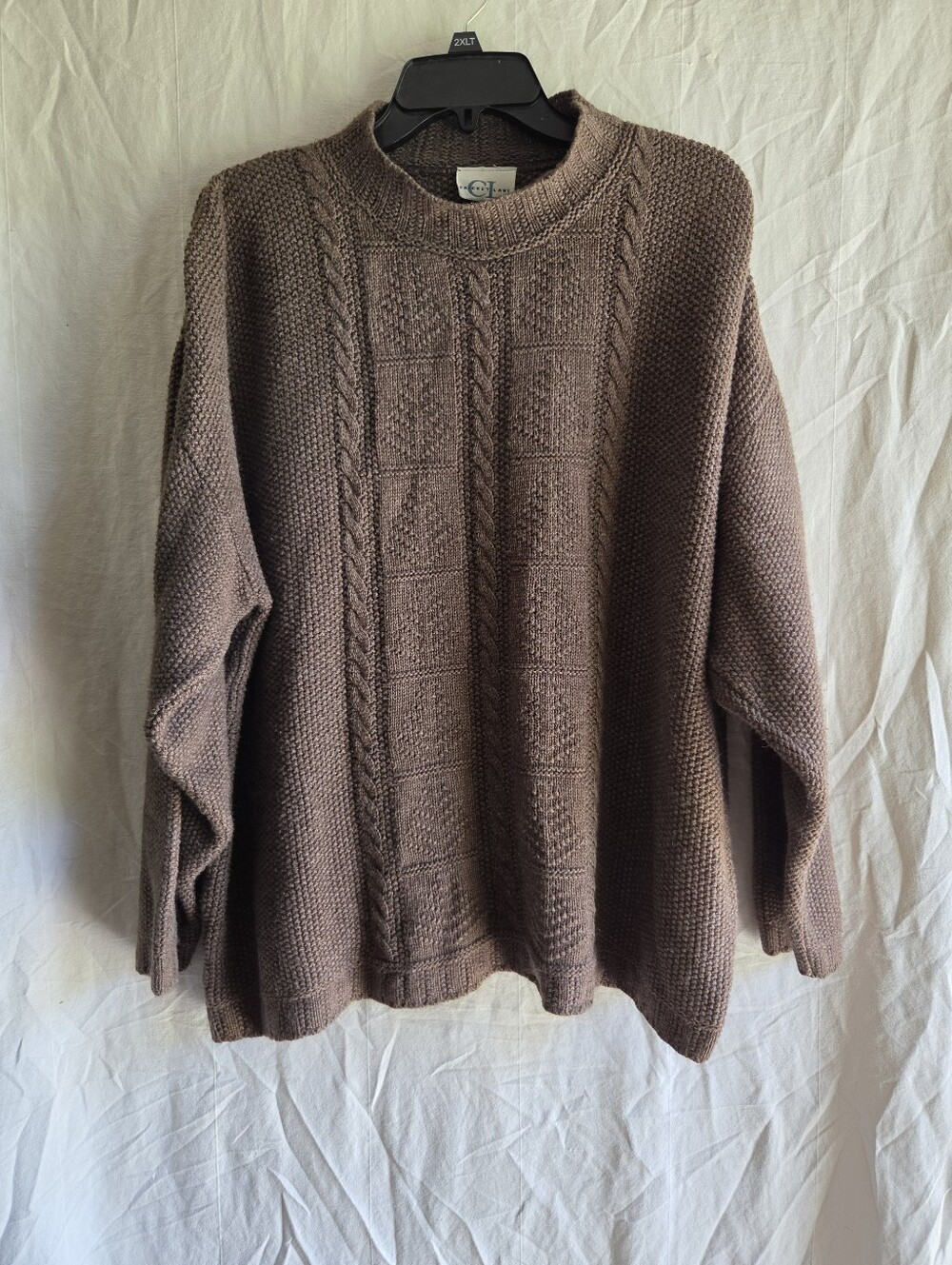 Vintage Cricket Lane Sweater Womens XL Cableknit Boxy Oversized Brown 1990s Y2K